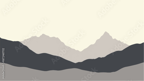 Minimalist Abstract Mountain Landscape and Snowy Peak. Illustration of a Mountain Landscape.