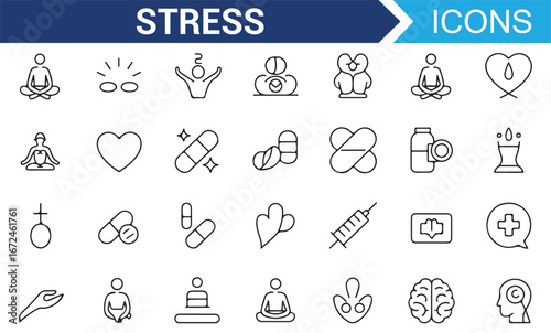 Simple Icons Representing Stress Relief, Mental Health, and Well-being