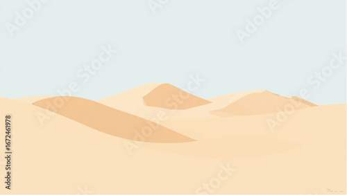Desert Landscape with Layered Sand Dunes in Warm Tones. Illustration of a Desert Landscape.