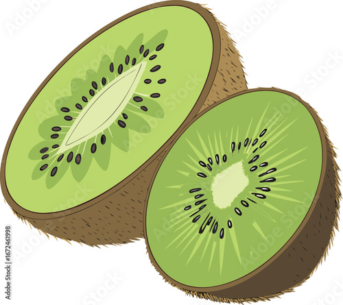 Two Halves of a Ripe Kiwi Fruit sliced