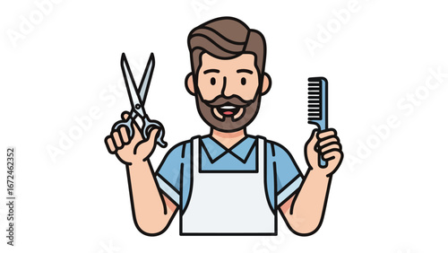 Hair Styling Professional: A stylish professional, brandishing a pair of scissors and a comb, epitomizes grooming expertise, inviting viewers to experience top-tier styling.