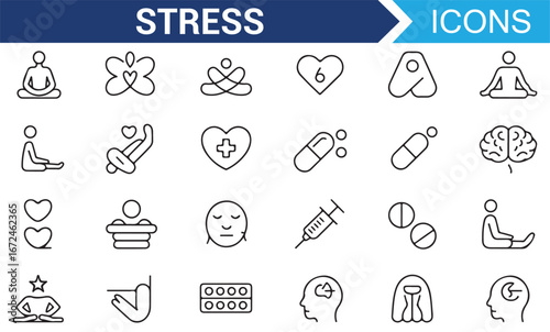 Stress Relief and Mental Health Icons Set for Wellness Projects