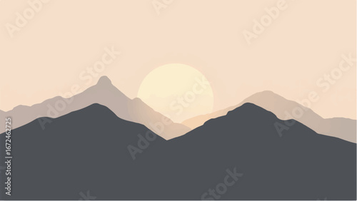 Minimalist Abstract Mountain Landscape and Snowy Peak. Illustration of a Mountain Landscape.