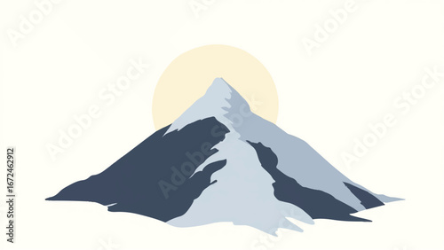 Minimalist Abstract Mountain Landscape and Snowy Peak. Illustration of a Mountain Landscape.