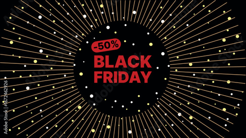Black Friday Sale web banner, poster, flyer, or label in black, red and white colors with modern typography. Black Friday template for advertising, social and fashion ads and sales
