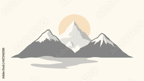Minimalist Abstract Mountain Landscape and Snowy Peak. Illustration of a Mountain Landscape.