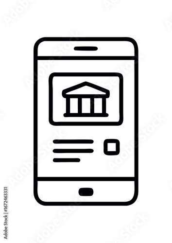 Mobile banking app interface displaying bank icon and details  