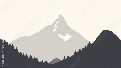 Minimalist Abstract Mountain Landscape and Snowy Peak. Illustration of a Mountain Landscape.