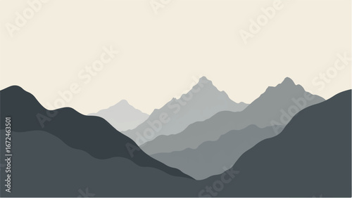 Minimalist Abstract Mountain Landscape and Snowy Peak. Illustration of a Mountain Landscape.