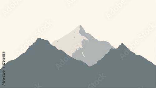 Minimalist Abstract Mountain Landscape and Snowy Peak. Illustration of a Mountain Landscape.