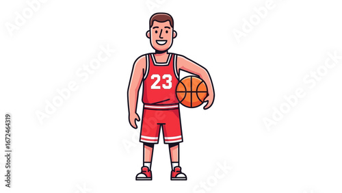 Basketball Player Illustration: An illustration of a basketball player holding ball, embodying the spirit of sports and athleticism with clean lines and dynamic poses.