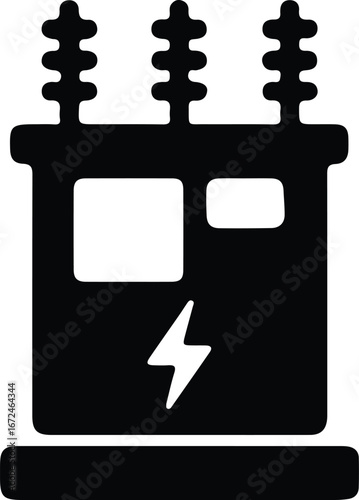 Illustrator Vector Electrical power transformer with lightning bolt silhouette