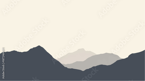 Minimalist Abstract Mountain Landscape and Snowy Peak. Illustration of a Mountain Landscape.