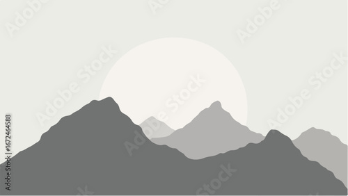 Minimalist Abstract Mountain Landscape and Snowy Peak. Illustration of a Mountain Landscape.