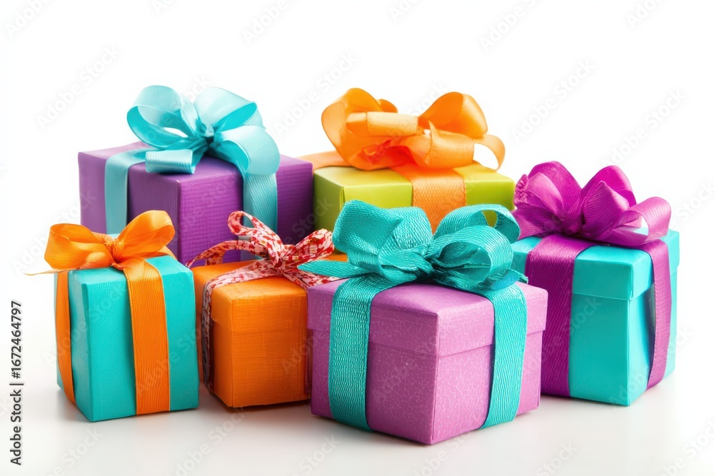 Fototapeta premium Colorful gift boxes with ribbons for celebrations and events