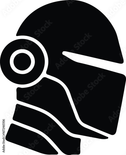 Illustrator Vector Futuristic knight helmet side view simple silhouette