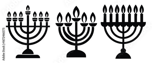 Menorah and Candelabra Candle Holder Silhouette Vector Illustration
