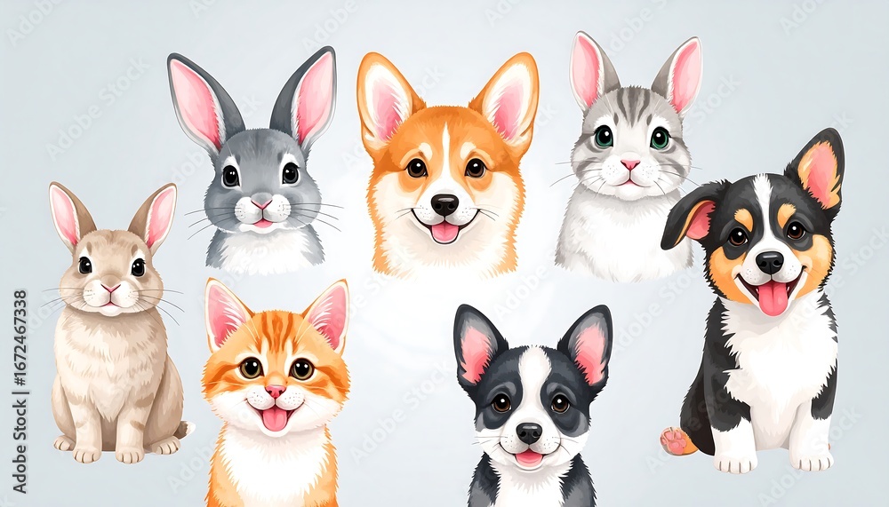 Obraz premium Cute animal faces, digitally rendered
