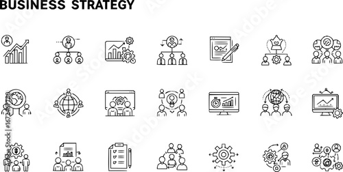 Types of Strategy Line Editable Icon Set. Contain icons related to business and strategic management: Business, Functional, Corporate, Operational, and more. Editable icon set. Vector illustration