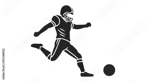Silhouette of Football Player: A dynamic black and white silhouette captures the power and precision of a football player mid-kick, embodying strength and sporting excellence.