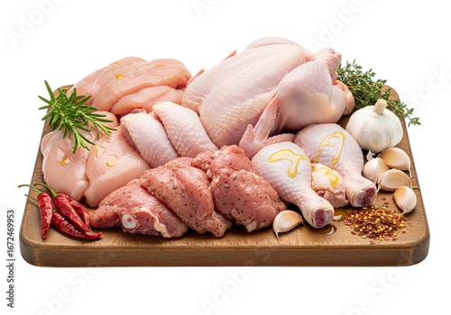 Raw meats on chopping board, Buffalo wing Chicken meat Roast chicken Fillet, meat, food, recipe white isolated background