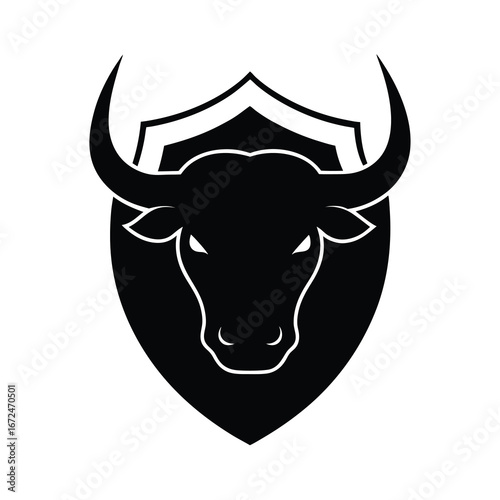 silhouette of a bull face merged with shield