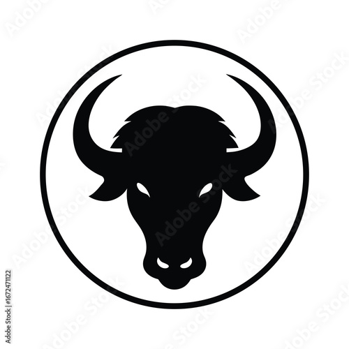 silhouette of a buffalo face with horns forming 