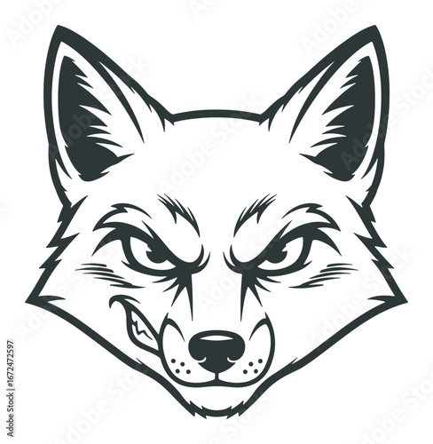 Monochrome Vector Graphic of a Fox Head with a Mischievous Grin
