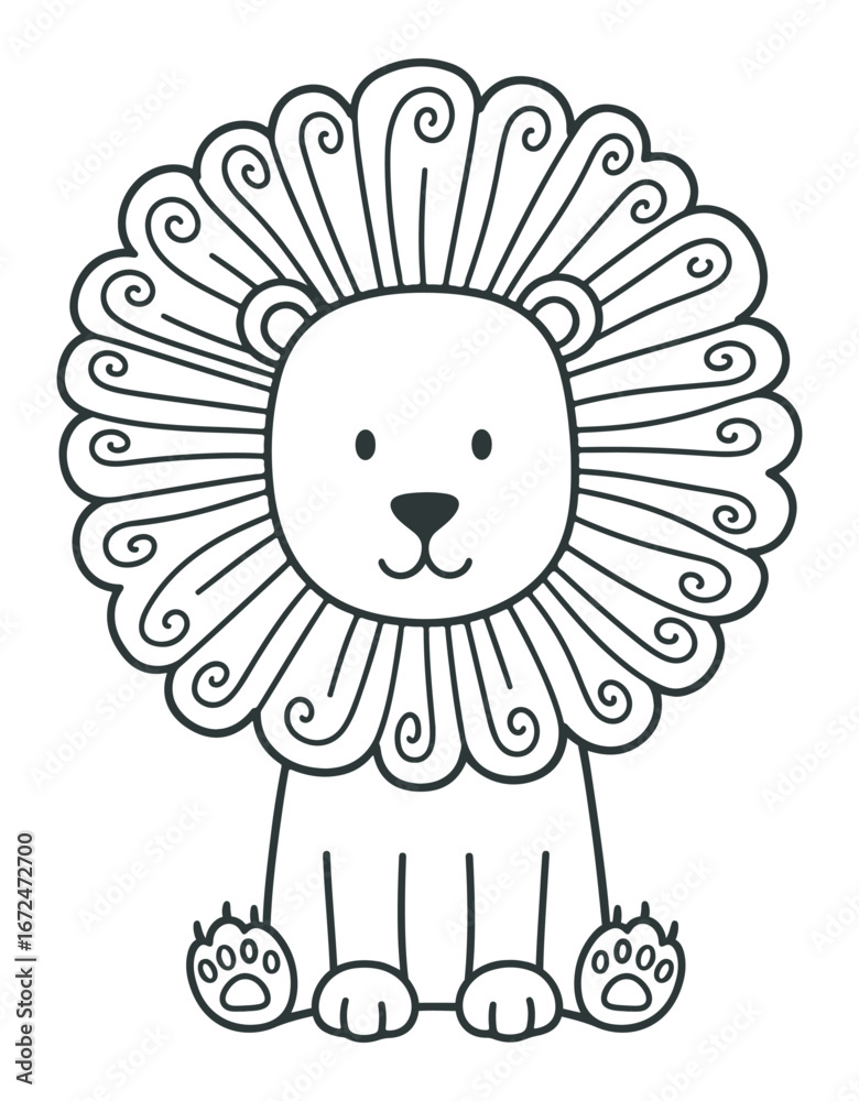 Fototapeta premium Cute Lion Line Art with Decorative Mane