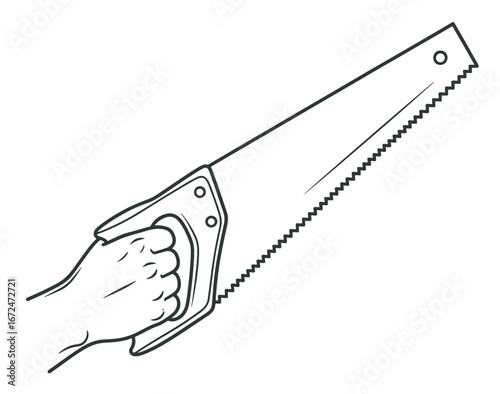 Hand Holding a Handsaw Outline, Isolated on White