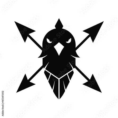 silhouette of a falcon face with arrows forming