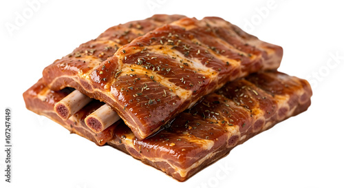 Delicious and tender pork ribs isolated on transparent background, perfect for barbecue, grilling, or slow cooking, a flavorful and satisfying meal for any occasion