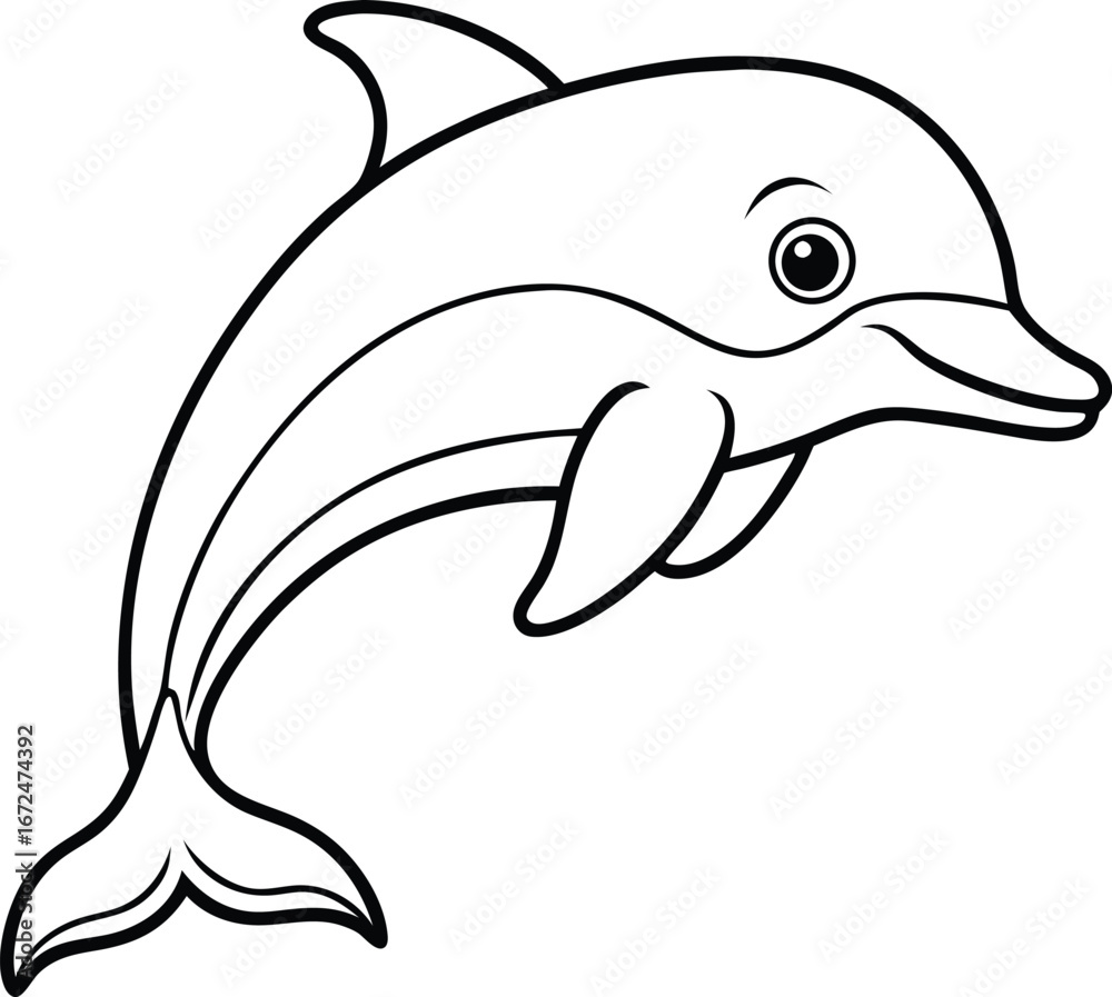 Fototapeta premium Charming minimal line art illustration of a cute dolphin jumping isolated on white background isolated on transparent background
