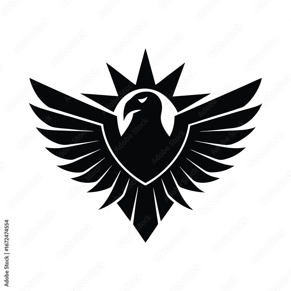 Fototapeta premium silhouette of a falcon face with spread wings