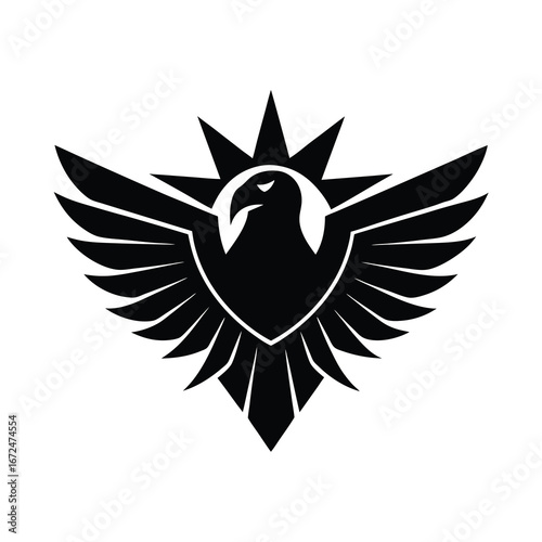 silhouette of a falcon face with spread wings