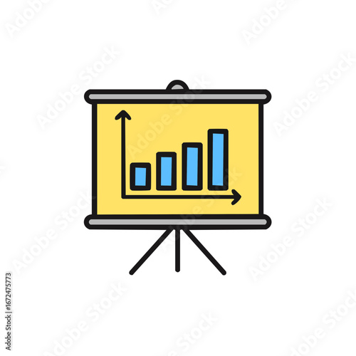 Business presentation on display with a growth graph. Demonstrating business progression