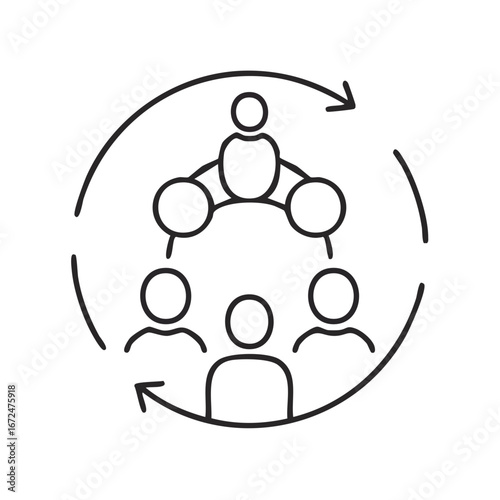 An illustration depicting a cycle of teamwork, collaboration, and the flow of ideas, symbolizing the interconnectedness of individuals within a group.