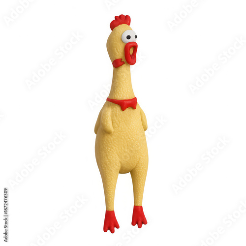 Classic rubber chicken toy; PNG transparent background.

