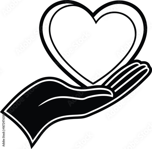 Heart held in hand silhouette symbolizing care and love isolated on white background isolated on transparent background