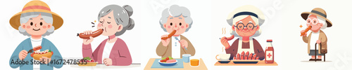 vector of grandma eating sausage