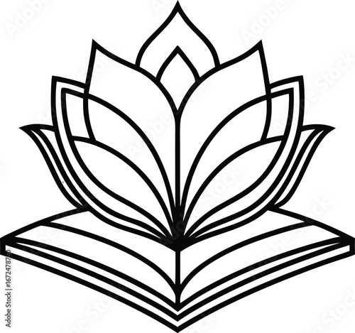 Open book with lotus illustration symbolizing knowledge and enlightenment isolated on white background isolated on transparent background