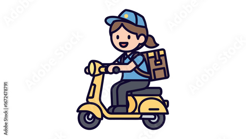 Swift Delivery: A cheerful delivery person expertly navigates a scooter, ready to bring a parcel. The scene emanates speed and reliability, all while showcasing a commitment to timely arrival.