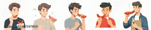 vector of young man eating sausage