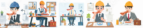 vector of architect eating sausage