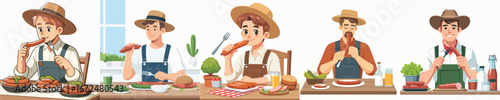 farmer vector eating sausage