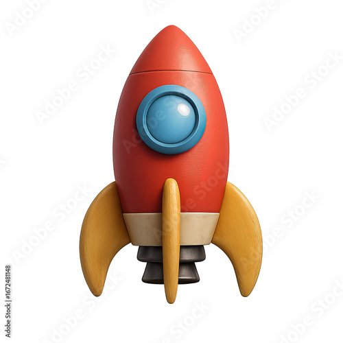 3D cartoon rocket icon isolated on transparent background.