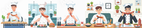 chef character vector eating sausage