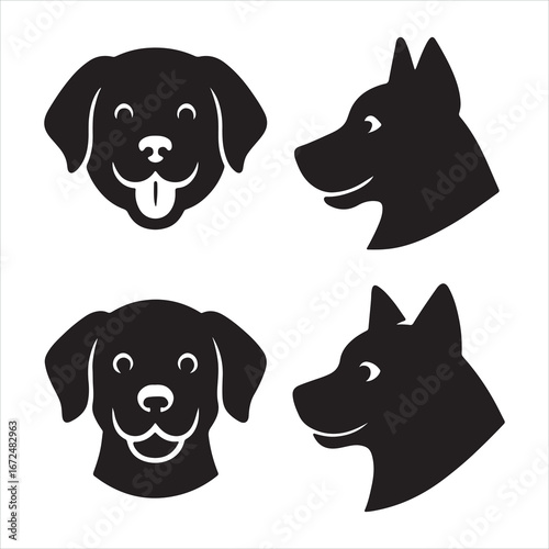 Black and white dog set with multiple pets isolated on white background