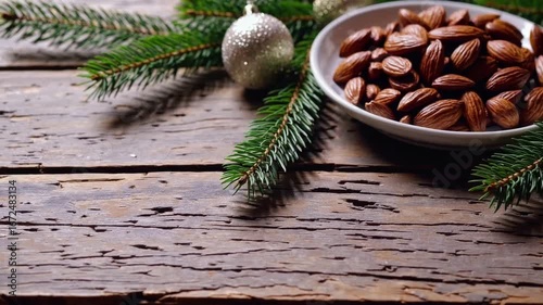 Almond kernels on dish situated on rustic wooden surface tasty sweet almonds on wooden table roasted almond nut for nutritious food and snack Almond kernels on dish situated on rustic wooden surface 