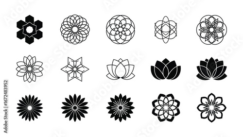 Geometric Floral Collection: A collection of meticulously designed geometric flower shapes, perfect for adding a touch of elegance and artistic flair to your projects.
